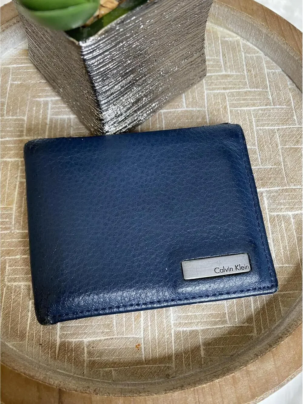 Calvin Klein Men's Navy Blue Leather Bifold Wallet